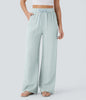 Women's Solid Color Casual Wide Leg Loose Drawstring Trousers