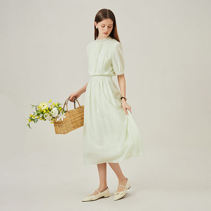 Vanslan Mint French Court Style Short-sleeved Dress Woman