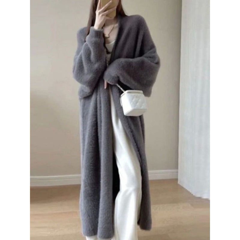 Loose Overknee Mink Knitted Sweater Cardigan Coat Women