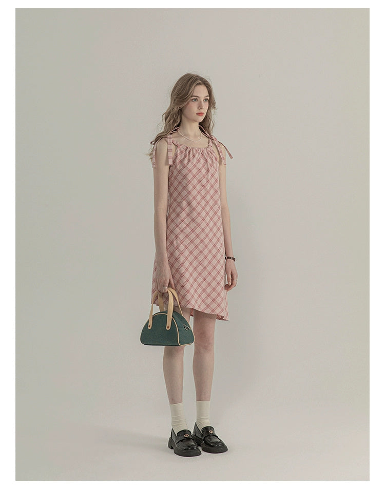 Plaid Sleeveless Strap Design Dress For Women Summer Elegant Figure Flattering