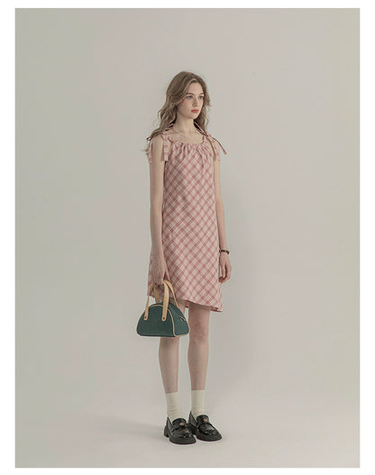 Plaid Sleeveless Strap Design Dress For Women Summer Elegant Figure Flattering