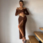 Tight High Waist Slit Skirt Two-piece Set