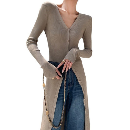 Slim-fit Slimming Elegant Single-breasted Sheath V-neck Knitted Dress