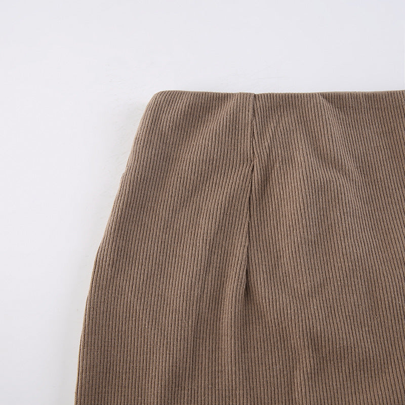 Women's Skinny Panel Lace-Up Brown Ruffle Pack Hip Skirt