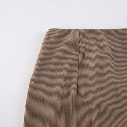 Women's Skinny Panel Lace-Up Brown Ruffle Pack Hip Skirt
