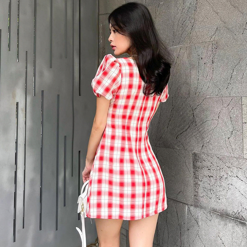 Women's Square Neck Bubble Sleeve Skirt