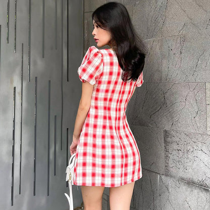 Women's Square Neck Bubble Sleeve Skirt