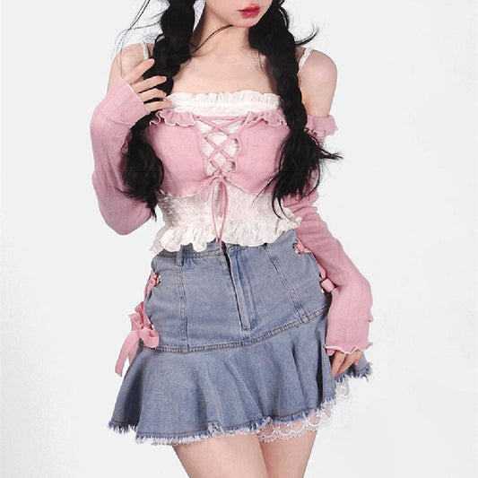 Women's Fashion Lace-up Denim Skirt