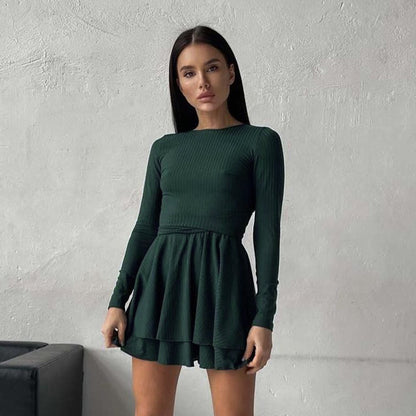 Women's Fashion Elegant Slim Fit Backless Tied Long Sleeves Dress