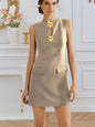 Rose Front Buckle Elegance Sleeveless Round Neck Waist Trimming Elegant Dress