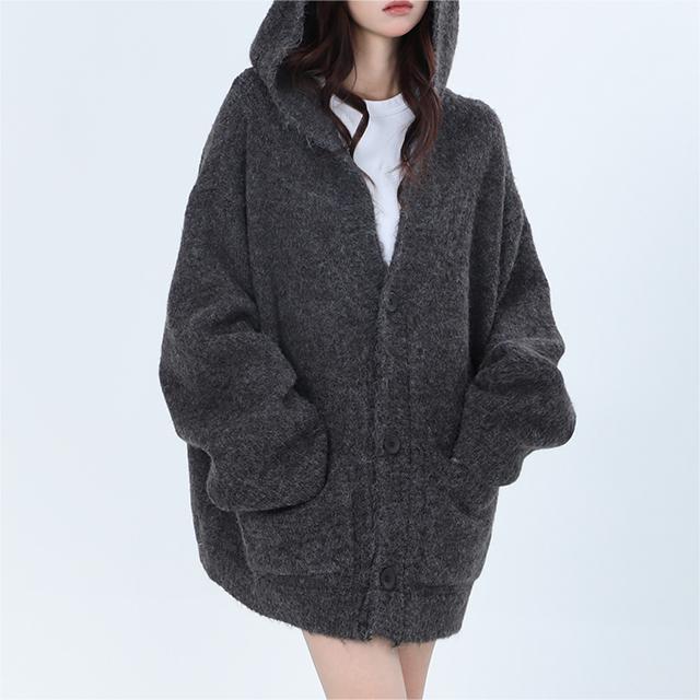 Retro High Sense Hooded Knit Cardigan