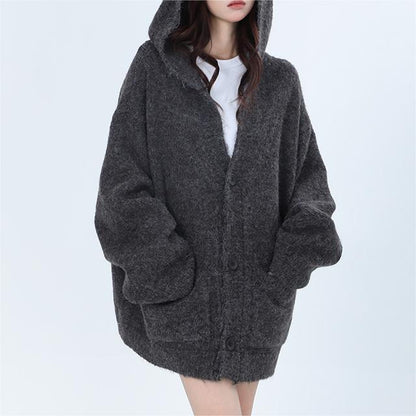 Retro High Sense Hooded Knit Cardigan