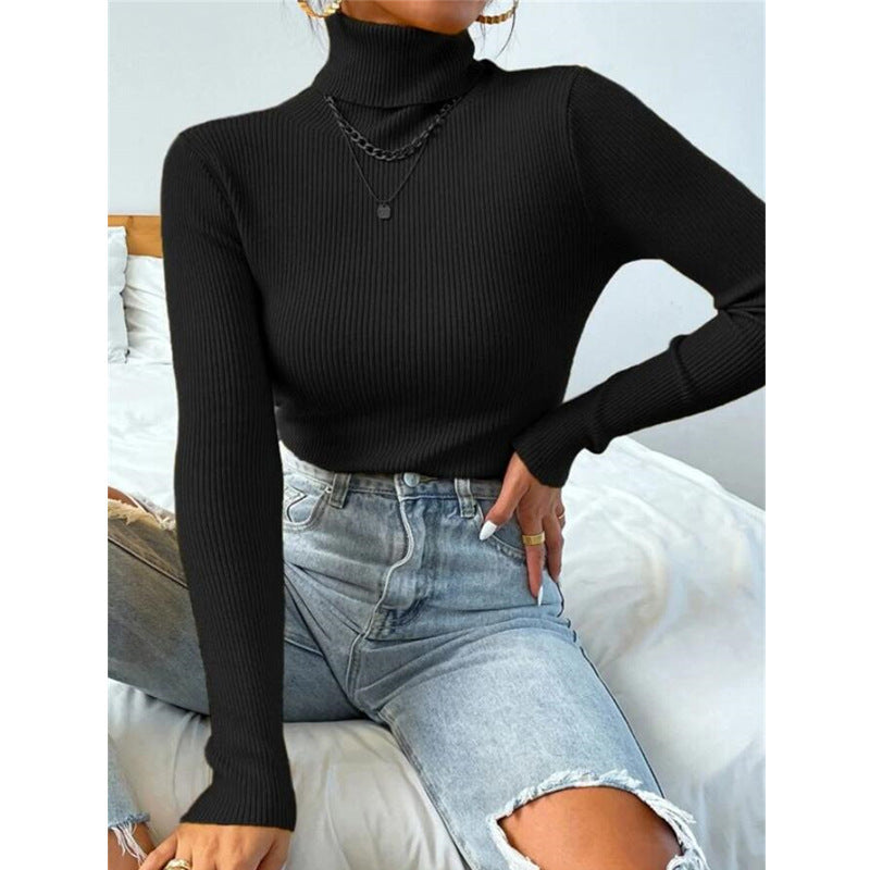 Turtleneck Sweater Pullover Knitted Top T-shirt