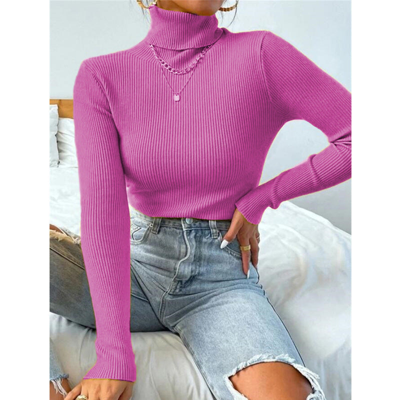Turtleneck Sweater Pullover Knitted Top T-shirt