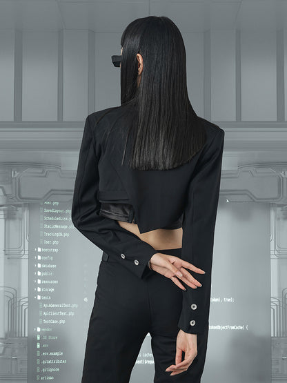 Short Cropped Navel Blazer Black Autumn