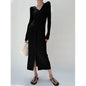 Slim-fit Slimming Elegant Single-breasted Sheath V-neck Knitted Dress