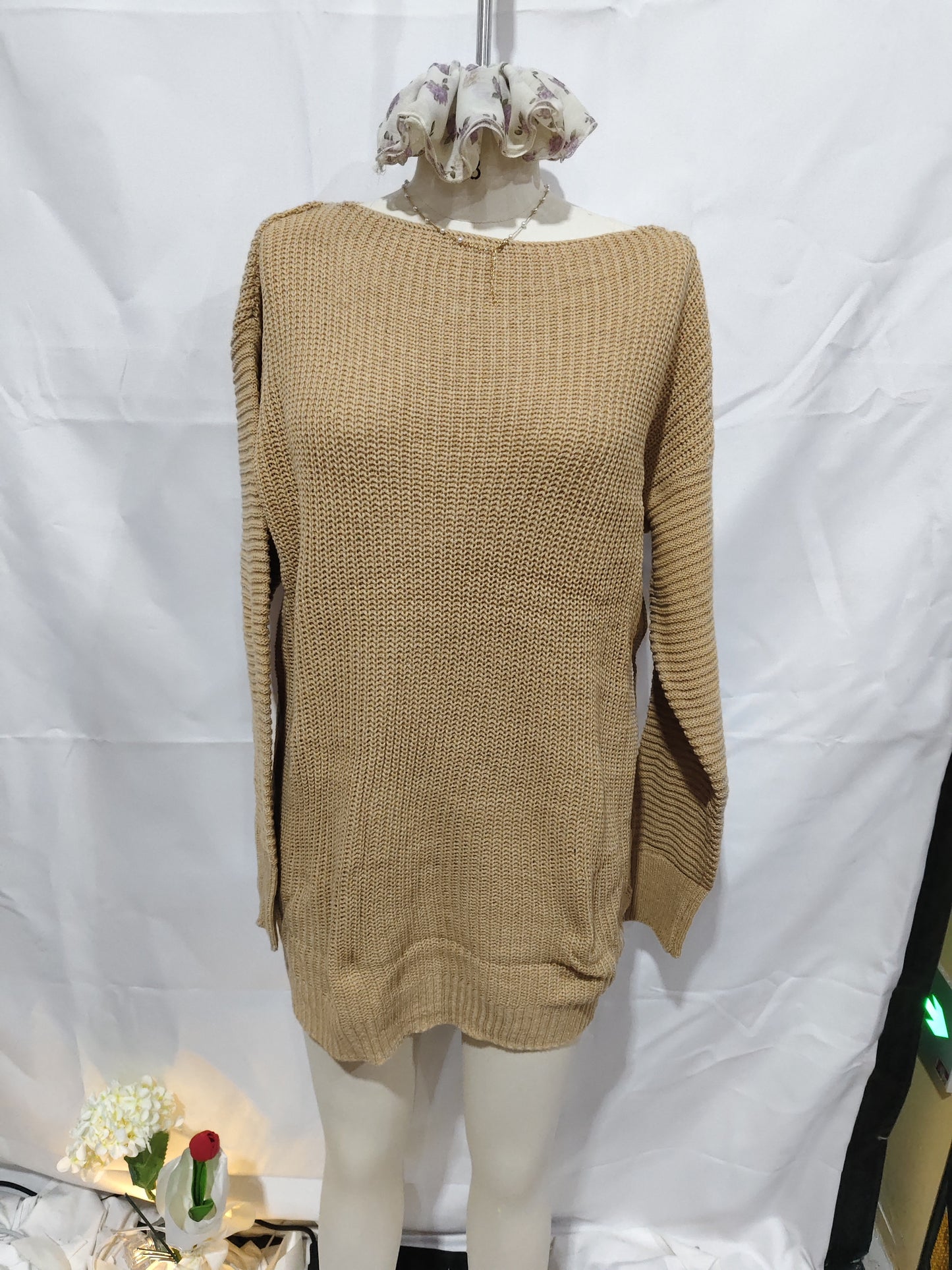 OrangeA Women Off Shoulder Knitted Sweater Dress Autumn  Winter Loose Long Sleeve Solid Ladies Tunic Elegant Streetwear Dresses