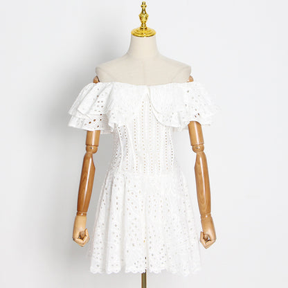 Women's Fashion Elegant Embroidery Hollow-out Cinched Slimming Dress
