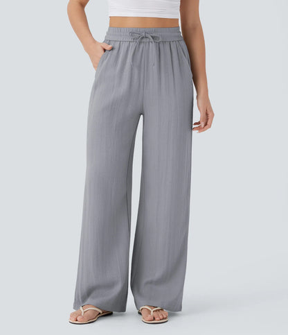 Women's Solid Color Casual Wide Leg Loose Drawstring Trousers