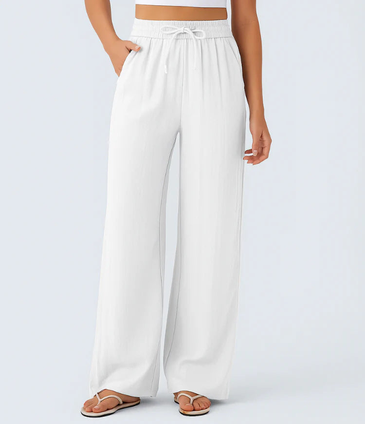 Women's Solid Color Casual Wide Leg Loose Drawstring Trousers