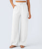 Women's Solid Color Casual Wide Leg Loose Drawstring Trousers
