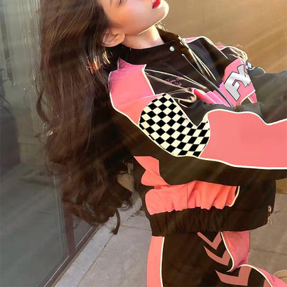Women's Fashion Biker Baseball Jacket Skirt Set