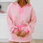 Stripe Collared V Neck Drop Shoulder Pullover And Skort 2pcs Outfit
