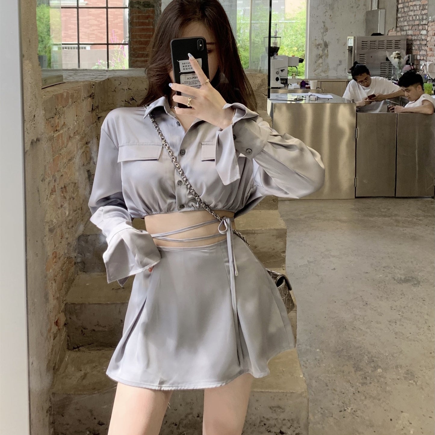 Satin Long-sleeved Sun Protection Shirt Skirt