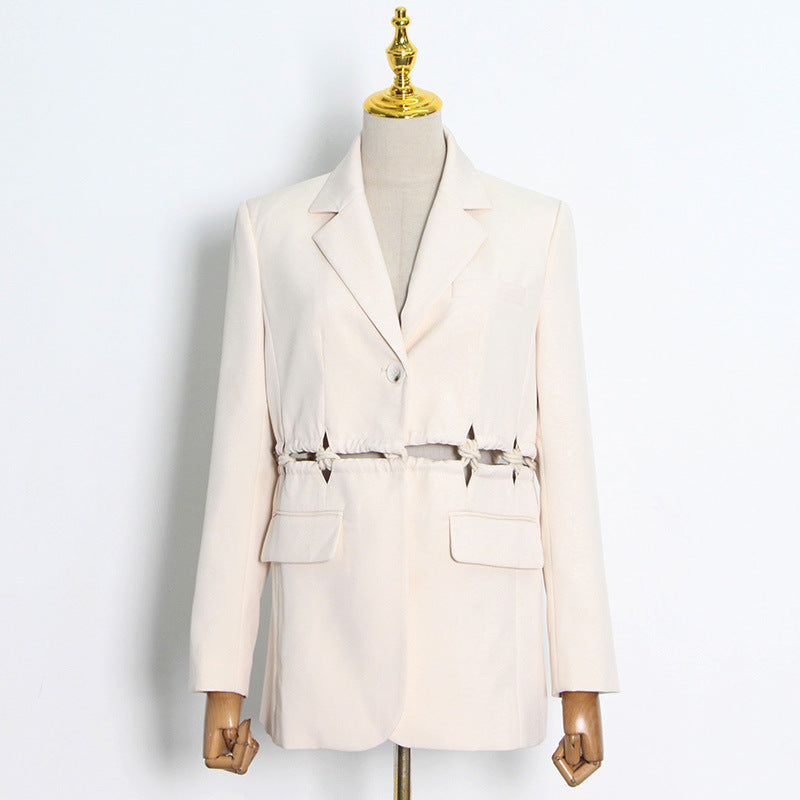 Woven Stitching Statement One-button Cropped Blazer Pants