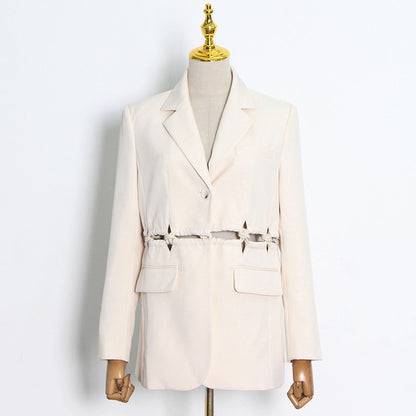 Woven Stitching Statement One-button Cropped Blazer Pants