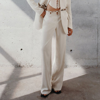Woven Stitching Statement One-button Cropped Blazer Pants