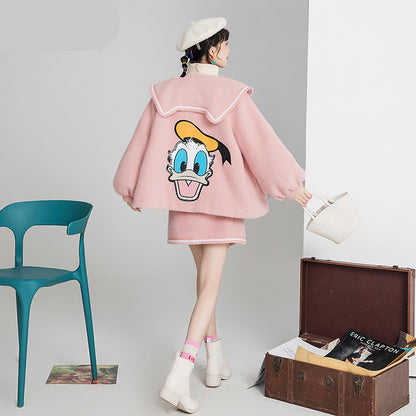 Textured ribbon woolen A-line skirt skirt