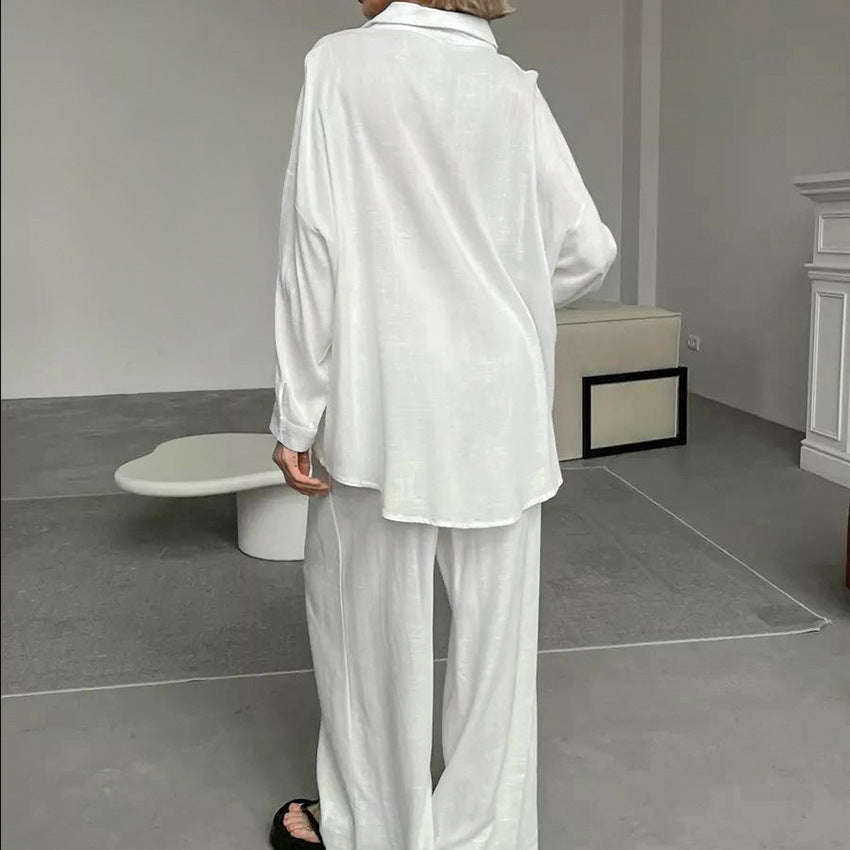 Women's Comfortable Pure Cotton Long Sleeve Top Long Pants Pajamas