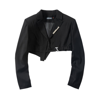 Short Cropped Navel Blazer Black Autumn