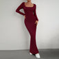 Women's Fashionable Elegant Slim Fit Square Collar Long-sleeved Knitted Dress