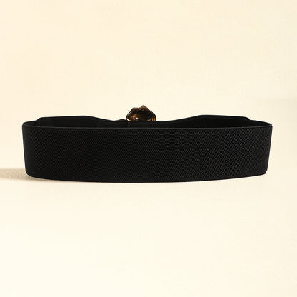 Elegant Women's Stretch Elastic Belt Metal Large Flower Needle Buckle Decorated Dress Shirt Waist Belt