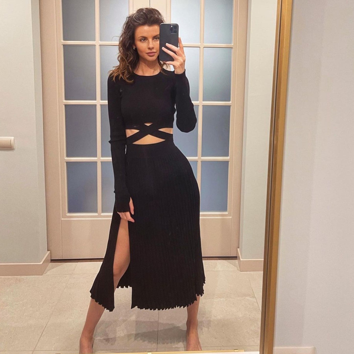 Pleated Skirt Lace-up Woolen Suit Women