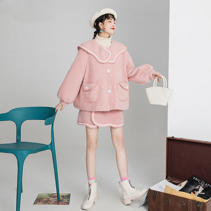 Textured ribbon woolen A-line skirt skirt