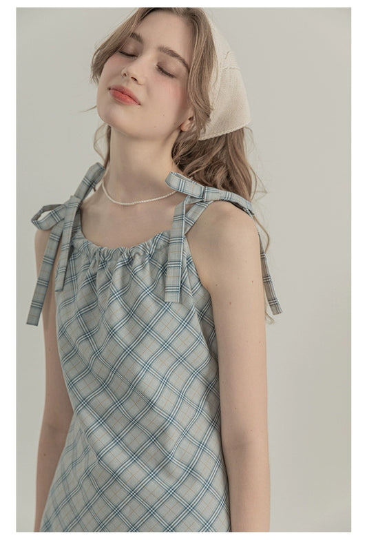 Plaid Sleeveless Strap Design Dress For Women Summer Elegant Figure Flattering