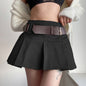 Khaki With Belt High Waist Short Skirt Pleated Skirt