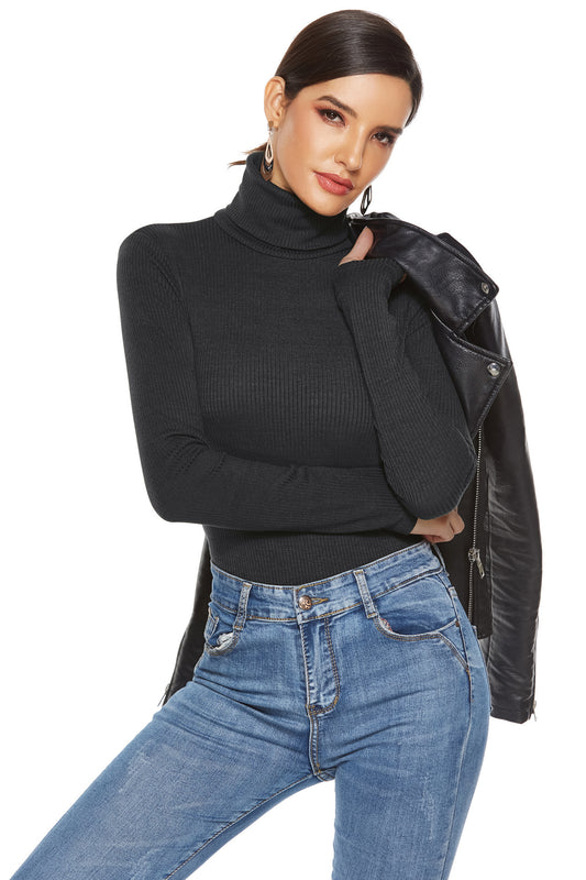 Long Sleeve Turtleneck Slim Bottoming Shirt Solid Color Triangle Sexy Knitted Jumpsuit