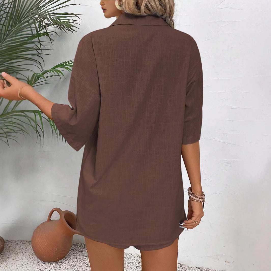 Women's Short-sleeved Shirt Loose Two-piece Suit