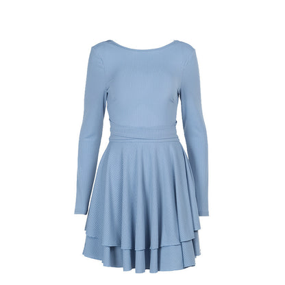 Women's Fashion Elegant Slim Fit Backless Tied Long Sleeves Dress