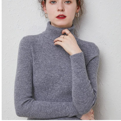Turtleneck Sweater Women Slim Padded Inner Style