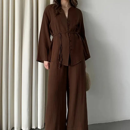 Coffee Colored Solid Color Elegant Two-piece Set