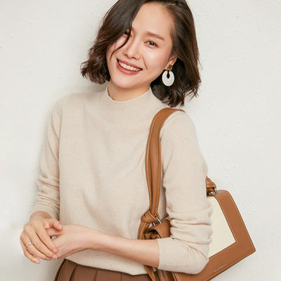 Half high collar cardigan long sleeve loose knit sweater