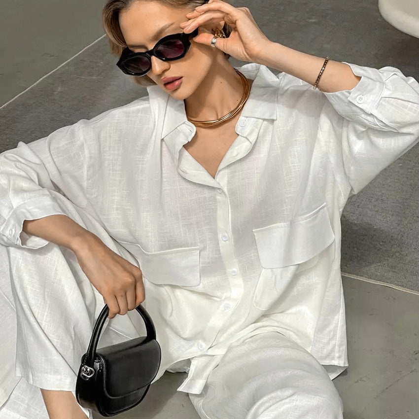 Women's Comfortable Pure Cotton Long Sleeve Top Long Pants Pajamas