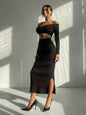 Autumn Winter Sexy Long Sleeve Sweater Dress Two-piece Set Skinny Knit