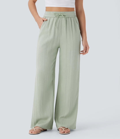 Women's Solid Color Casual Wide Leg Loose Drawstring Trousers