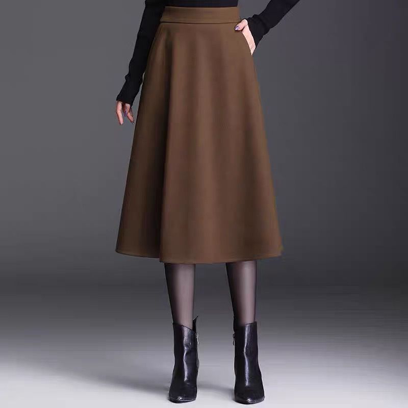 Woolen Skirt Women's Mid-length High Waist Umbrella Skirt